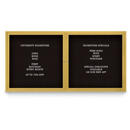 United Visual Products 72"x48" 3-Door Enclosed Outdoor Letterboard, Black Felt/Gold UV1164D-GOLD-BLACK